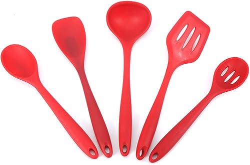 Juego de 5 espátulas antiadherentes de silicona para hornear, mango ergonómico con agujero para colgar, utensilios de cocina para freír, mezcla y