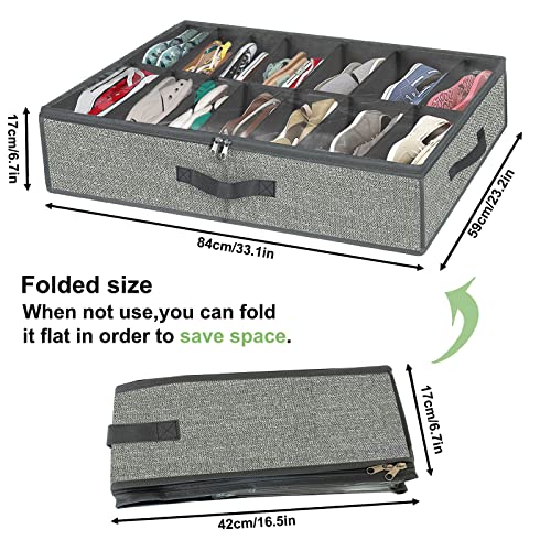 Image of homyfort 28 Pairs Shoe Organizer Under Bed, Underbed Shoe Storage Boxes Bins, Organizador De Zapatos, Extra Large Zapateras Organizer, Grey, Set of 2