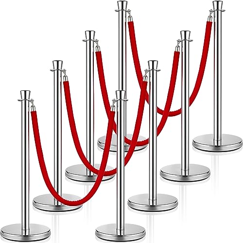 Wesiti 8 Pcs Stanchion Posts Queue, 5 ft Red Velvet Rope Stanchions and Velvet Ropes Stanchions with Red Rope Crowd Control Barriers Hollow Base and Velvet Ropes Set for Party Supplies