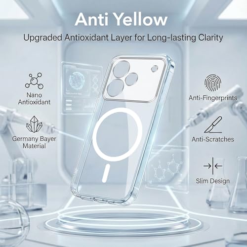 Image of Jkobi Lifetime Anti-Yellow MagSafe Compatible Clear Back Cover Case for Realme P4 (Sleek Hard Crystal | Shockproof and Camera Protection)
