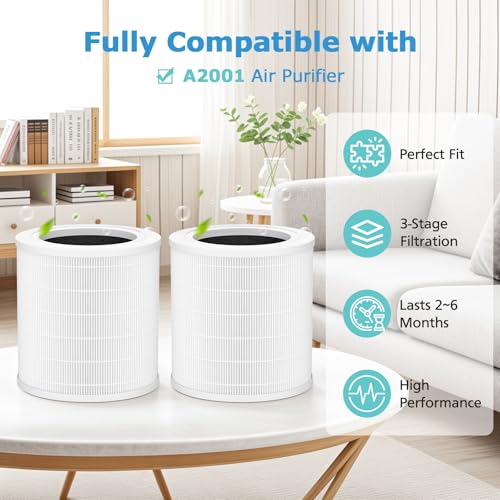 Image of A2001 Replacement Filter, Compatible with A2001 Air Purifier, 3-in-1 High Efficiency Filtration, Compared Part #AF-2001, 2 Pack