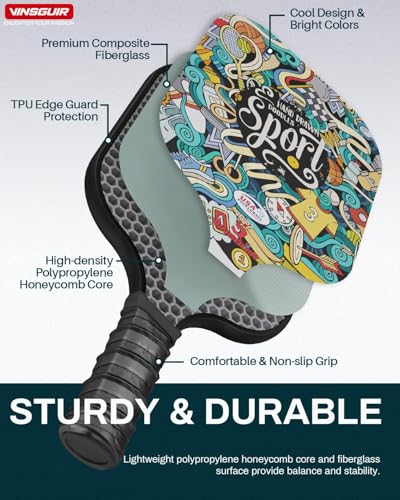 Image of Pickleball Paddles Set of 2 or 4, USAPA Approved Pickleball Paddles Set with 4 Pickle Balls and Carry Bag, Fiberglass Rackets 2 Pack Gifts for Beginners&Pros (Doodle)