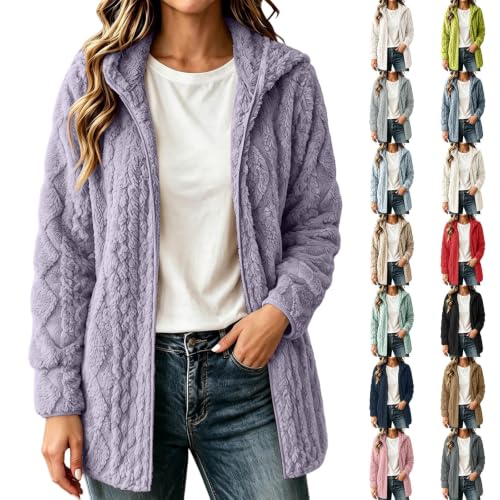 Jackets for Women Casual Fuzzy Fleece Sherpa Jackets Warm Cozy Cardigan Sweater Purple L - image 1