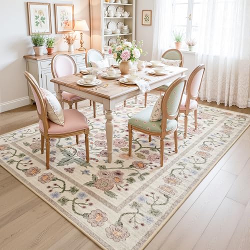 Tapete decorativo floral lavable 5x7 suave y antideslizante miniatura 5