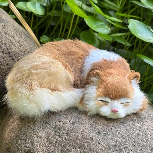 Amazon.com: ariarly Realistic Furry Sleeping Cat Figurine - Little