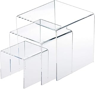 TSBB Espositore per Alzata Quadrato in Acrilico Trasparente di 3 Dimensioni Set da vetrina per l'installazione di Jewerly