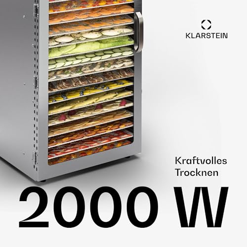 Klarstein Dörrgerät, Dörrautomat für Gemüse, Obst, Pilze & Fleisch, 2000W Edelstahl-Dörrautomat, Trockenautomat mit 20 Metallgitter, Dörrgerät mit 24H Timer & Touch-Display, Food Dehydrator – Bild 3