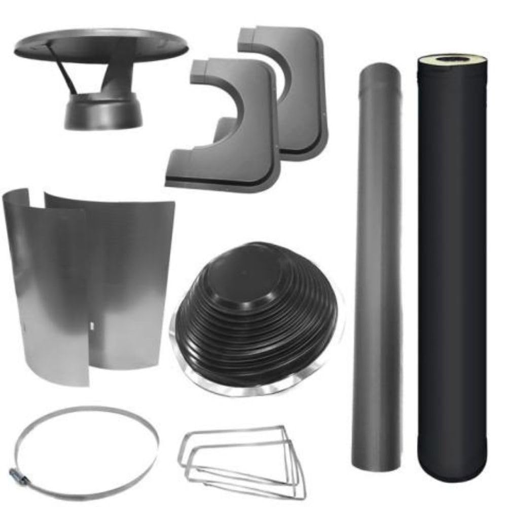 Harvia WHP1000500M-PKG 1000500M Chimney & Assembly Kit, Barrel, Flat Roof Black