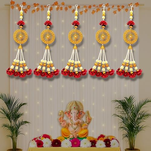 Image of Rajasthan Kraft Pack of 2, Beads Wall Hanging for Home Decor | 23*5 Inch Handmade Door Hanging with Beads & Floral Tassels, Decorative Hanging Ornament for Living Room, Diwali, Wedding & Pooja Decor