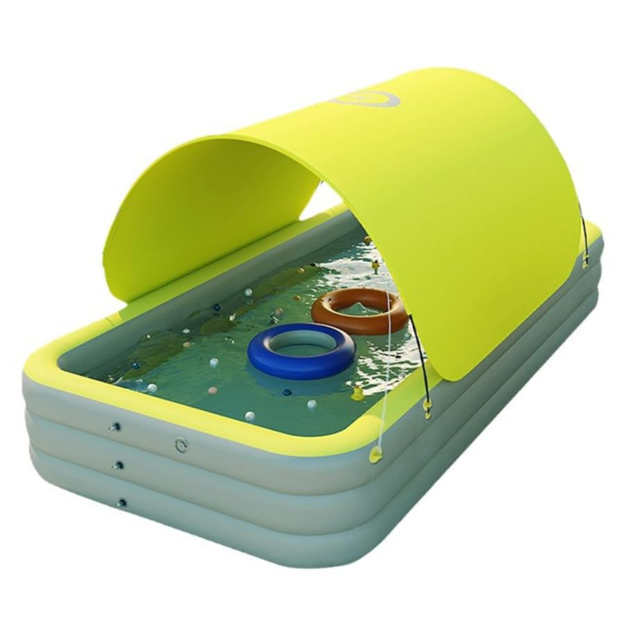 7FT Large Inflatable Pool with Canopy - Kiddie Pool, Ball Pit, Foldable, Family, Easy Set, Snapset Pool, Blow up Swimming Pool for Kids, Adults - Sun Shade - for Backyard, Outdoor Water Play