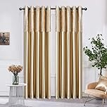 ROOEE Crushed Velvet Faux Silk Curtains - Eyelet Ring Top and Fully Lined (Champagne Gold, 90" Wide x 90" Drop)