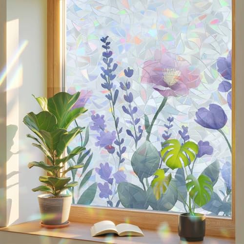 Película para ventana decorativa con flores acuareladas 23.6 x 59 in miniatura 1