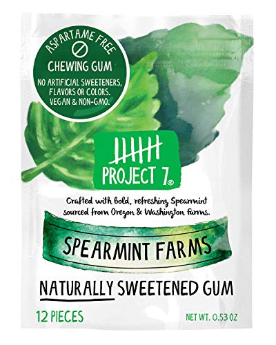 Project 7 Clean Gum Spearmint Farms | Long Lasting, Vegan, Non-GMO, Aspartame Free, Sugar-Free & Low Carb | 12 packs (144 pieces)