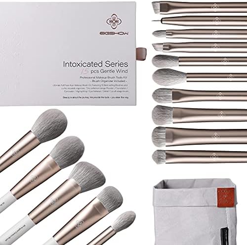 Makeup Brushes Set, 15 Pcs Eigshow Professional Make Up Brushes, Premium Makeup Brushes For Foundation Powder Blush Blending Concealer Full Face Eye, Vegan Makeup Brushes With Organizer Bag and Gift Box