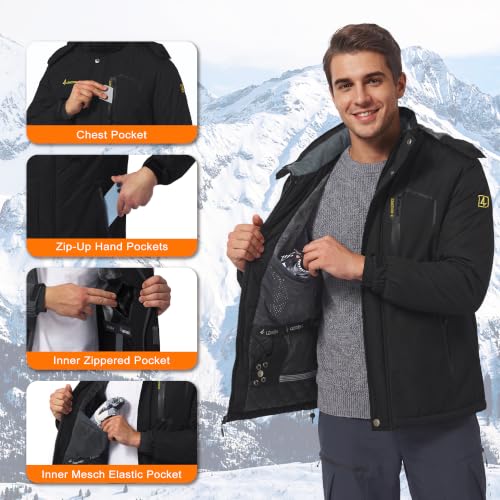 Image of Mens Winter Coats Puffer Waterproof Ski Insulated Jacket | Warm Jacket, Down Parka, Snowboard Jacket, Heavy Jackets, Winter Parka, Windproof Coat, Hiking, Camping, Working