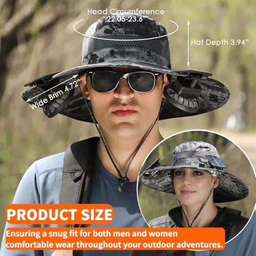 Image of Solar Fan Hat for Men Women,UPF50+ Wide Brim Sun Hats with 2 Built-in Solar Powered Fans for Fishing Outdoor Activities