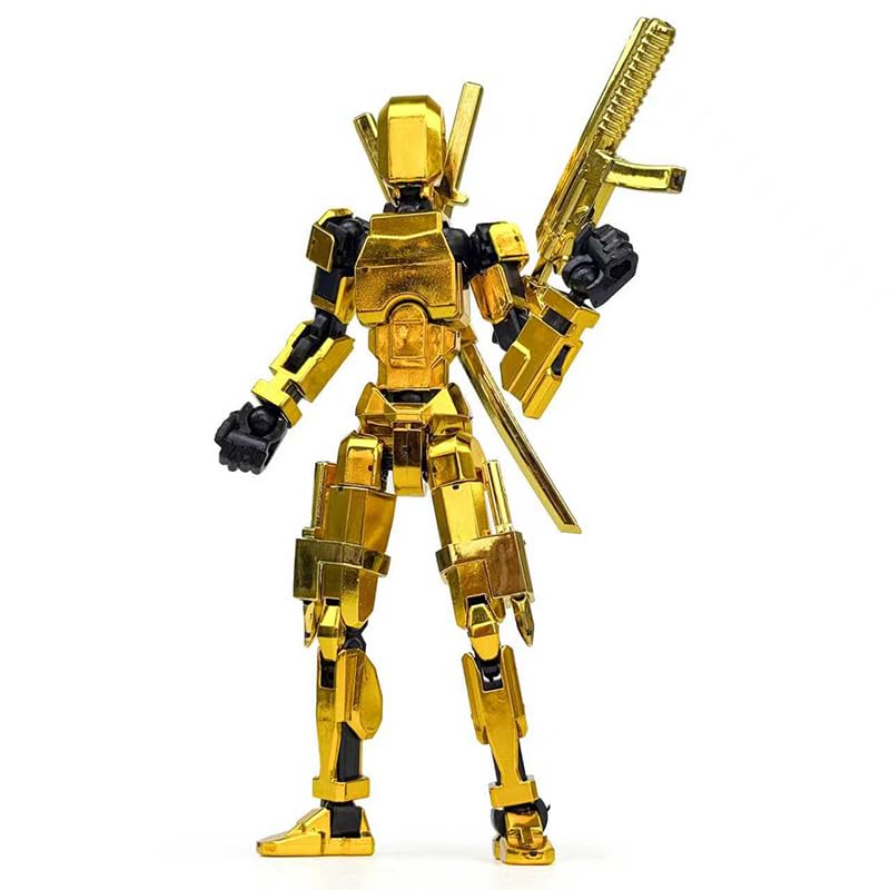 PkghoKids 3D Printed Action Figure, T13 Robot with 13 Movable Parts, Desktop Decoration, Gift for Collectors and Game Lovers (Gold)