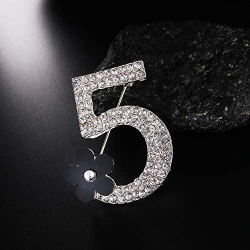Comelyjewel Brooch Pin Number Five Pin Brooch Corsage Scarf Pin Rhinestones Breastpin For Wedding/Banquet/Bouquet Sliver #TOP1