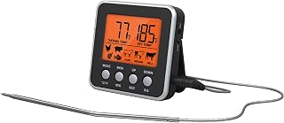 With Stainless Steel Probe Instant Read Magnetic Battery Timer Digital Meat Thermometer for Cooking and Grilling Black