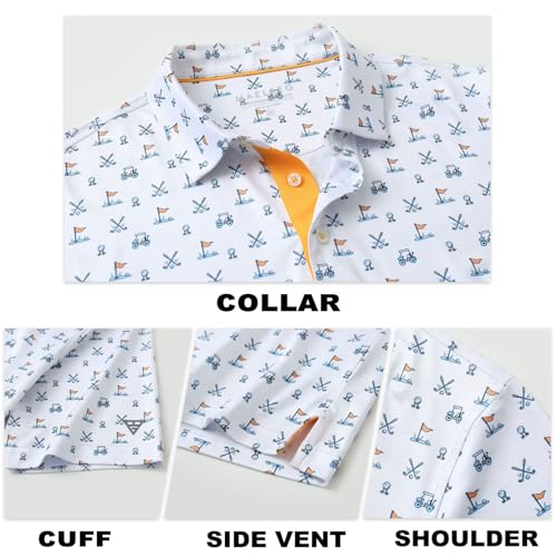Image of M MAELREG Mens Golf Shirt Short Sleeve Dry Fit Print Moisture Wicking Performance Patterns Collared Polo Shirt