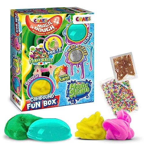 CRAZE Mix Compound Fun Box, Set con distintas arcillas para amasar, Magic Slime,Magic Dough, plastilina para niños, manualidades niños,39465