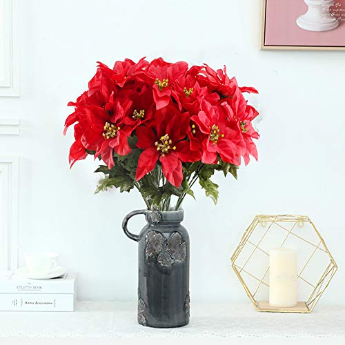 image for NAHUAA Nahuaa 6PCS Christmas Artificial Flowers Silk Poinsettia Bouque