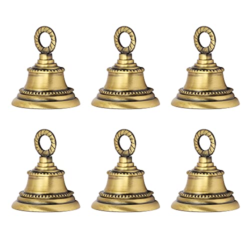 Indian Brass Bells Jingle Bells for Home Door Décor, Crafts, Chimes, Décor, Cow Pet Bells,Craft Bells for Decorations Jingle Bells with Hanging Loop (6, Classic)