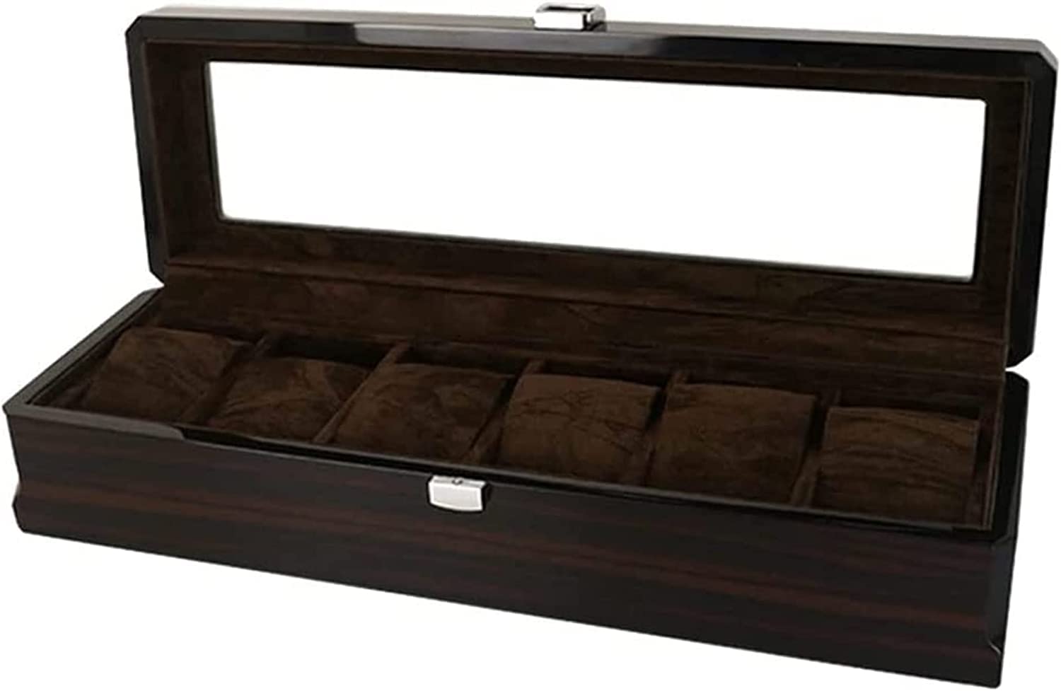 TIANQIHAO Wooden Watch Box 6 Slots Watch Case With Pillow Classic Glass Topped Wooden Watch Display Case Watch Organizer