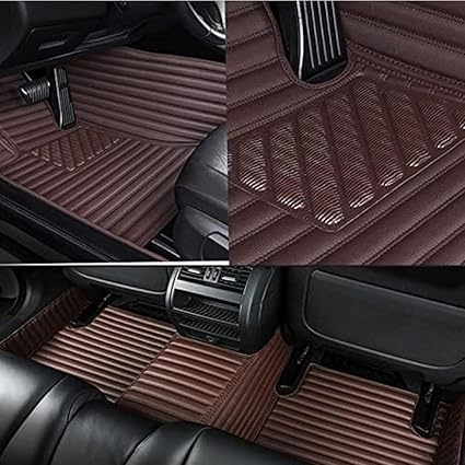 Image of 10D Car Foot Mat for Mercedes Benz eqs450 | Coffee | Premium Luxury Leather | Double Layered | Waterproof | Washable | Custom Fit |Antislip | Detachable Grass | Car Floor Mat