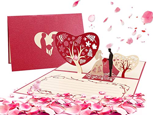 Tarjeta de Felicitación Pop Up 3D, Tarjeta De Felicitación Romántica, Tarjeta para el día de San Valentín, para el cumpleaños o el aniversario del amante (Rojo casar)