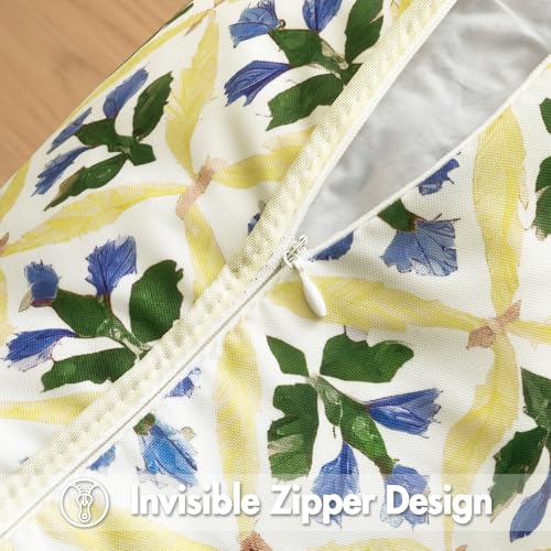 Image of MIULEE Floral Decorative Pillow Covers Set of 2,Block Print Throw Pillowcases Outdoor Boho Farmhouse Vintage Summer Accent Cushion Covers for Couch paito Garden Sofa Bed 18x18 Inch, Yellow-Blue
