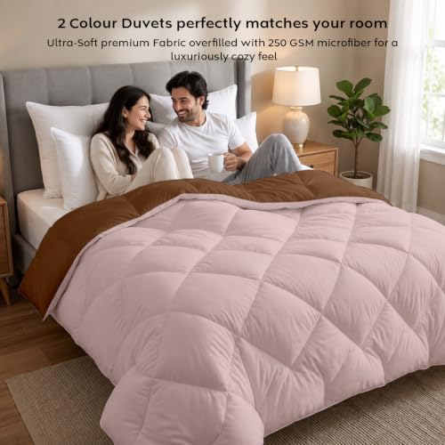 Image of AYKA Reversible Comforter 220 GSM Microfiber Reversible AC Comforter /Blanket for Winter /Quilt /Duvets for Queen Size Single Bed Comforter (60 * 90, Brown & Peach)| TC - 220
