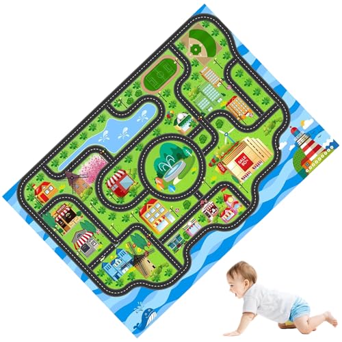 GWEOR Tapis de Jeu Enfant 50x80cm, Tapis Circuit Voiture avec Motif Mer et Ville, Tapis Enfant Éducatif pour Chambre et Salle de Jeux, Décoration Originale