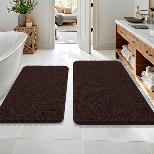 Image of OLANLY Bathroom Rugs Sets 2 Piece, Soft Absorbent Chenille Bath Mats Area Rug Set, Non-Slip, Quick Dry, Machine Washable Bath Mats for Bathroom, Home Decor Accessories (36 inchx24 inch+30 inchx20 inch, Brown)