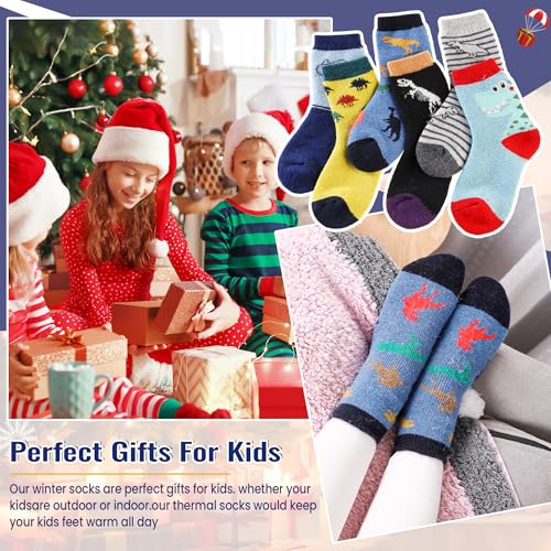Image of Eocom Kids Wool Socks For Boys Girls Warm Hiking Thermal Winter Cozy Soft Thick Toddlers Crew Boot Socks 6 Pairs