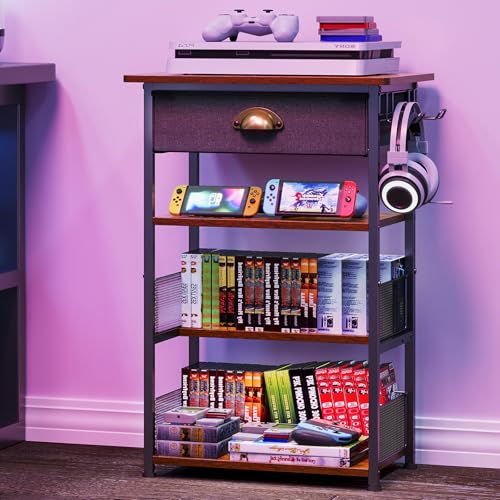 Hongtamoya 4-Tier AV Media Stand with Drawer, Video Game Console
