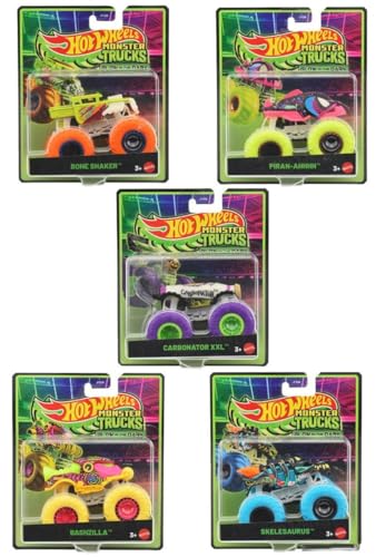 Hot Wheels Glow in The Dark 5-Pack (Piranh-Ahhhh, Bashzilla, Boneshaker, Skelesaurus, Carbonator XXL)