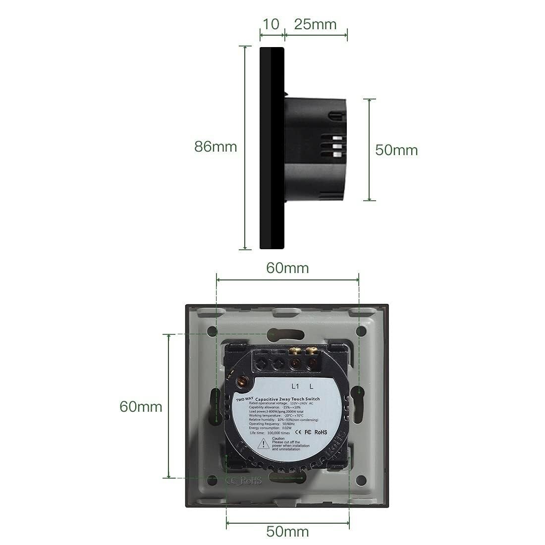 Interruptor táctil para panel de iluminación, Manera multicolora 1/2 de la cuadrilla del interruptor luz táctil cristal moderado elegante