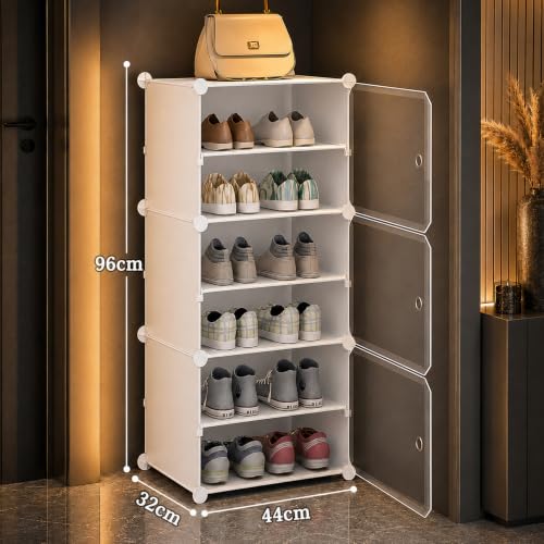 Image of AYSIS Premium Foldable Plastic Shoe Rack for Home, ๐ ๐๐จ๐จ๐ซ ๐ ๐๐ก๐๐ฅ๐ Shoe Cabinet, Dustproof & Waterproof Organizer, Portable Space Saving Storage for Entryway, Bedroom & Living Room, White