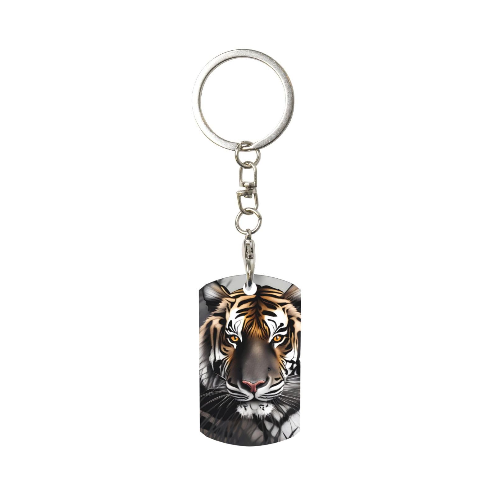 Wssyybf Men's White Tiger At Rest Rectangular Metal Keychain, Aluminium Keyring Gift For & Wo