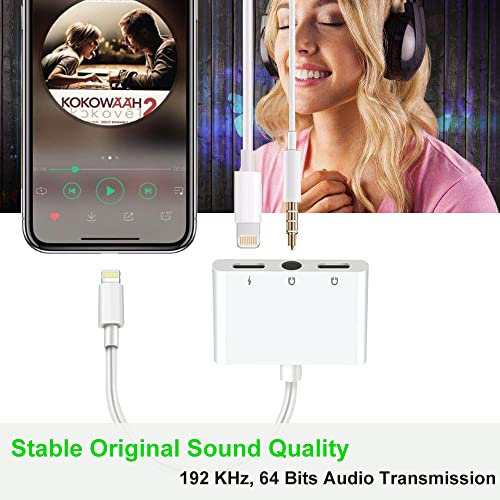 3 In 1 Headphone Adapter For Iphone, Lightning To 3.5 Mm Headphone Jack Adapter, Lightning Audio & Charging Adapter Dongle Cable Splitter Compatible With Iphone 14 13 12 11 Xs Xr X 8 7 Ipad #TOP3