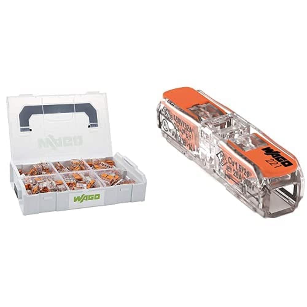 WAGO Original-Set, L-Boxx Mini, Verbindungsklemmen mit Hebel, Serie 221, 887-957 (236 Teile) & WAGO Klemme, 2-Leiter, 4 mm², Durchgangsverbinder mit Hebel, Transparent, 221-2411 (60 Stück)
