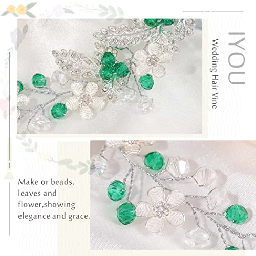 IYOU Flower Wedding Hair Vine Green Crystal Hair Accessories Bride Bridesmaid Headband Headpiece for Women - Image 2