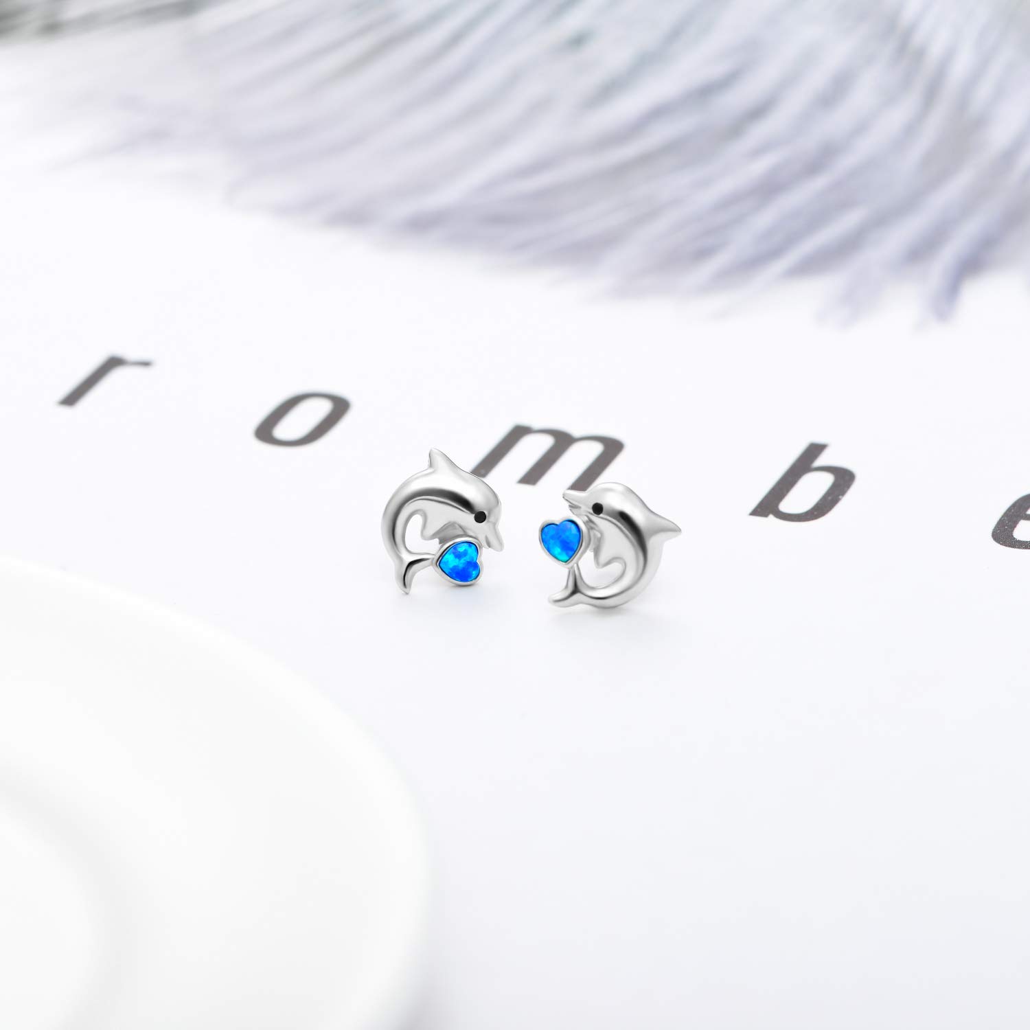 TOUPOP S925 Sterling Silber DelphineDinosaurierKaninchenDrache Ohrstecker für Damen Erstellt Opal Schmuck Nette Ohrringe für Mädchen Geburtstagsgeschenke