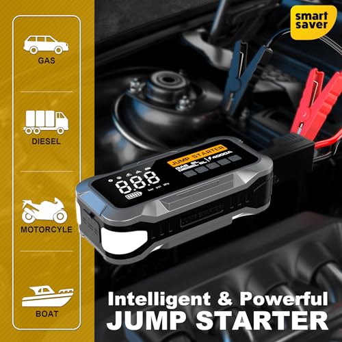 Image of Smart Saver Car Jump Starter Kit 4000A, Emergency car Starter Battery with Tyre Air Compressor, 12V, 8000mAh,LED,12VBattery Booster Pack with 150PSI Digital Tire Inflator (4 in 1 Car Kit)