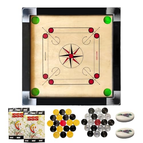 Image of Premium Matte Finish Wooden Carrom Board for Kids & Adults with (Small 20 * 20 with 2 Coin Set)
