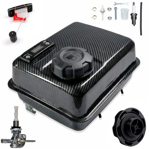 Feralmoto 4L Gas Fuel Tank W/ Fuel Gauge & Petcock for Predator 212 Hemi Engine Coleman B200R B200RSV 196cc Mini bike Baja Massimo warrior MB200 200cc Go kart Parts GX160 GX200 (Carbon Fiber Black)