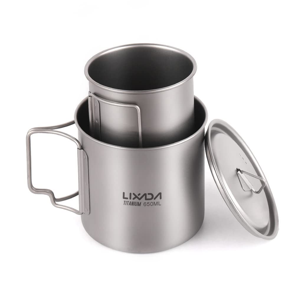 Lixada Ultraleichter Titan-Camping-Topf mit Griff zum Aufhängen, Outdoor-Wasserbecher für Picknick, Wandern, Camping, Wandern