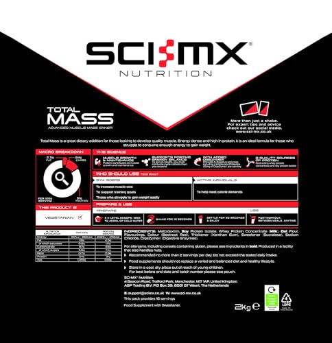 SCI-MX Total Mass - Advanced Muscle Mass Gainer Protein Powder - Muscle Growth & Weight Gain - Strawberry • 31g Protein + 478 Calories per Serving • 2kg - Image 3