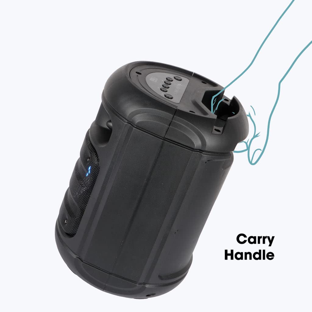 Šoninė view of the Zebronics Zeb-Barrel 100 speaker being carried by its top handle.